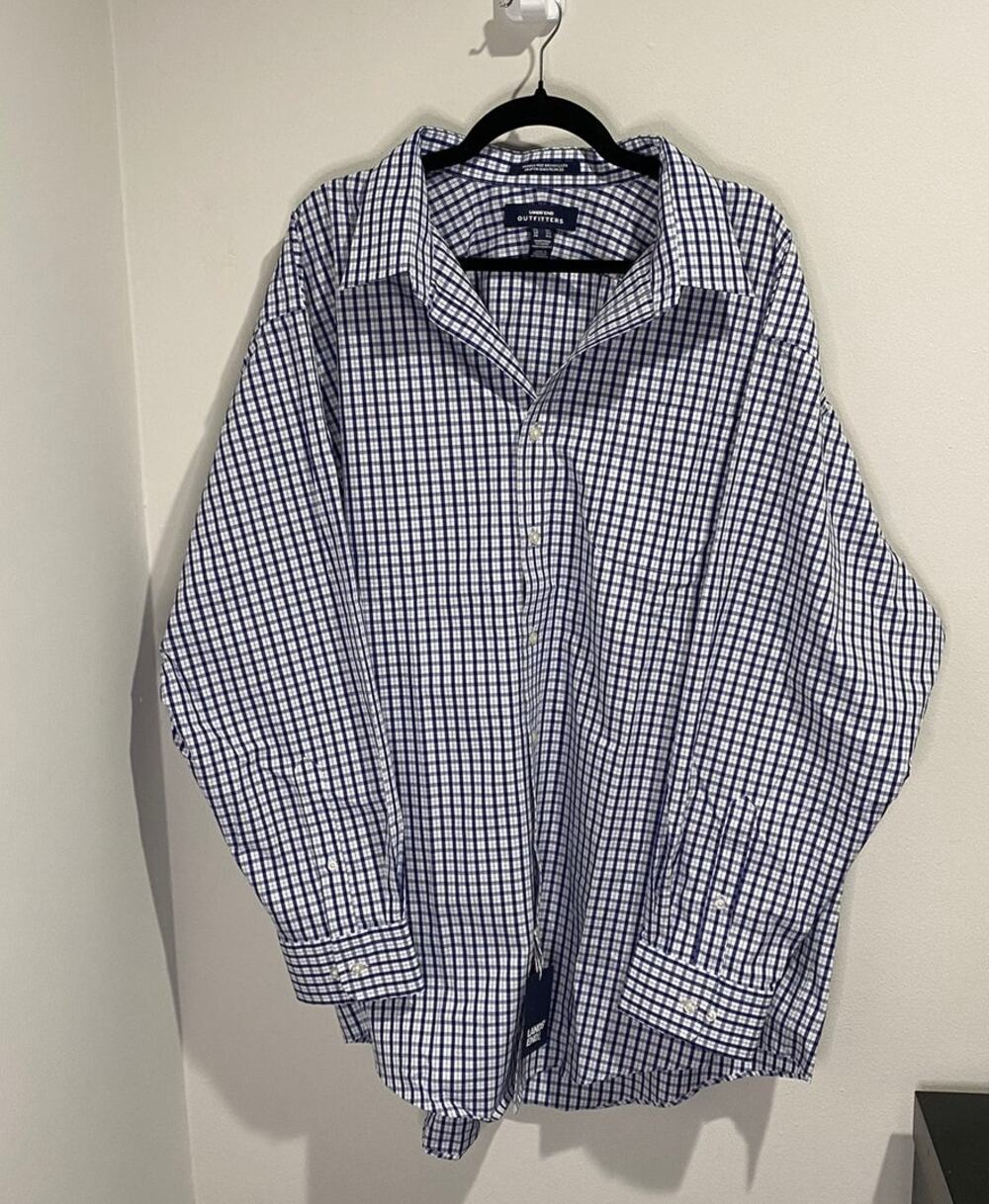 Lands' End Button Down Men's 3XL Blue Broadcloth Traditional Plaid Classic NWOT